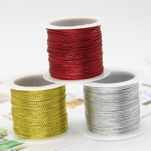 20m/rollo de 1mm de plata de oro rojo cuerdas metálico cuerda hilo cadena regalo de correa cinta para envolver pulsera de cordón de No-slip Etiqueta de hilo ► Foto 1/5