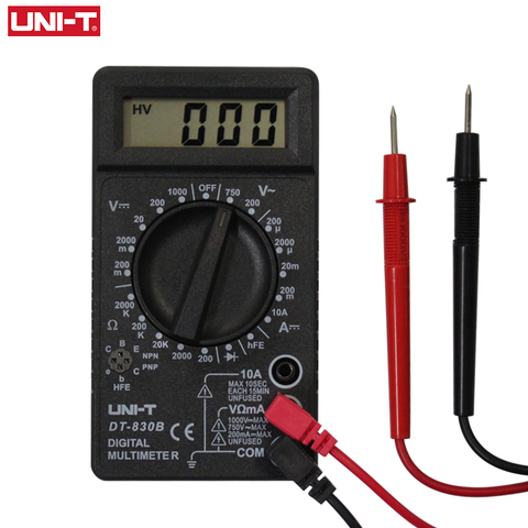 UNI-T multímetro Digital DT830B DT830D pantalla LCD Manual voltímetro amperímetro ohmímetro Transistor de diodo de protección contra sobrecarga ► Foto 1/6