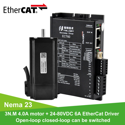 Rtelligent-Motor paso a paso Nema 23 de 1/2/3N.M de bucle cerrado con 6A 24-80V DC EtherCAT Fieldbus, controlador de Motor paso a paso para CNC mechine ► Foto 1/6