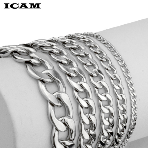 ICAM-pulsera de acero inoxidable Curb Cuban para hombre y mujer, brazalete de Color plateado, 3-11mm, joyería de moda al por mayor ► Foto 1/6