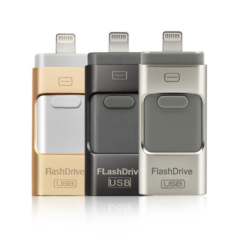 Unidades Flash USB Compatible con iPhone/iOS/Apple/iPad/Android y PC 128GB [3-en-1] Lightning OTG salto 3,0 lápiz de memoria USB ► Foto 1/6