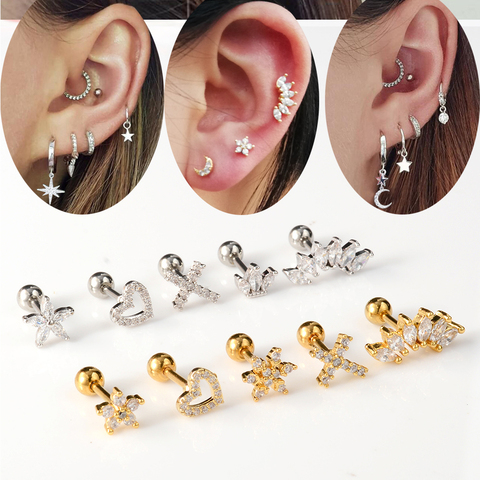 Pendiente de tuerca para oreja de pequeña estrella, pendiente de Color dorado para cartílago, de acero inoxidable, Piercing, barra Tragus, joyería para oreja, 1 Uds. ► Foto 1/6