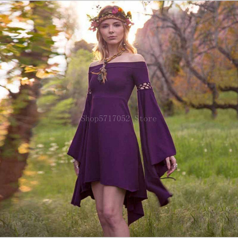 Retro disfraces de Halloween para las mujeres gótico Irregular vestidos sólida Vintage Elf ropa Medieval Noble de palacio princesa vestido ► Foto 1/5