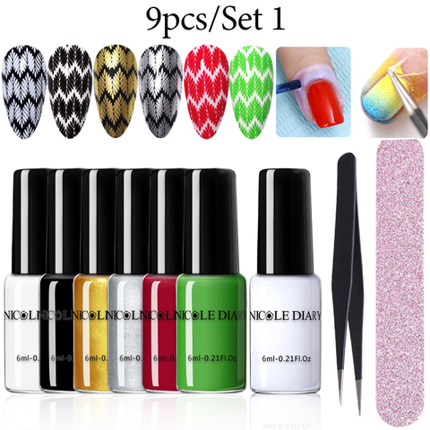 NICOLE DIARY-Juego de esmalte de uñas estampado, cinta quid para barniz de Gel en polvo negro, blanco, dorado, plateado, estampado pulido ► Foto 1/1