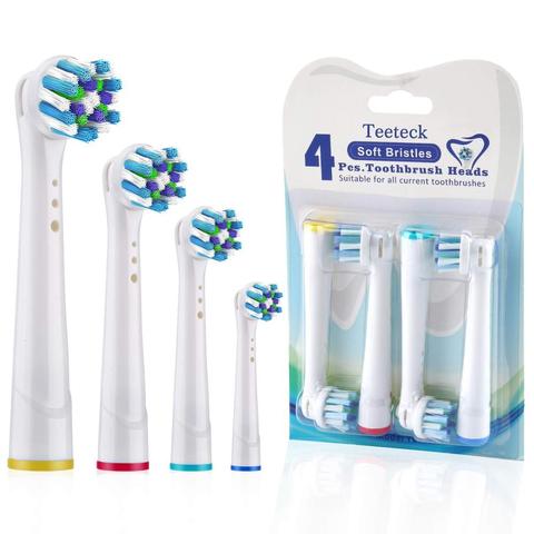 4 Uds cabezales de cepillo de dientes para el cuidado de las encías sensibles para la cabeza del cepillo de dientes Oral B cerdas suaves, cabezal de cepillo de acción cruzada Vitality Dual Clean ► Foto 1/6