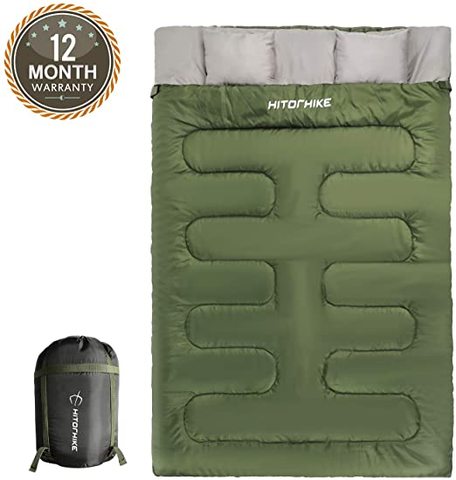 HITORHIKE saco de dormir doble con almohadas para Camping, senderismo, viajes, mochilero, tamaño Queen XL sueño ligero de 2 personas ► Foto 1/6