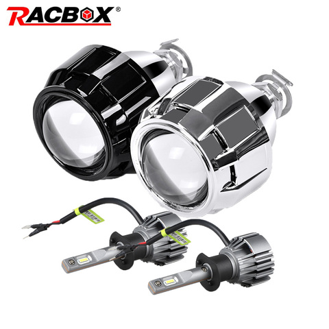 RACBOX-Mini lente de proyector Bi xenon HID de 2,5 pulgadas, cubierta plateada y negra con bombilla LED H1, readaptación H4 H7, conjunto de Faros para automóvil, 2 uds. ► Foto 1/6