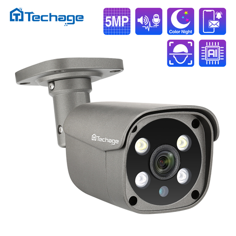 Cámara de seguridad POE IP H.265 de 5MP Techage, cámara de vigilancia de Video y Audio bidireccional para exteriores con detección humana, cámara de IA ONVIF para sistema NVR ► Foto 1/6
