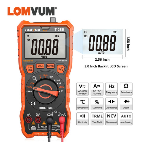 LOMVUM-multímetro Digital NCV, probador eléctrico de 6000 recuentos, Detector de corriente de voltaje CA/CC, capacitancia de resistencia, rango automático ► Foto 1/6