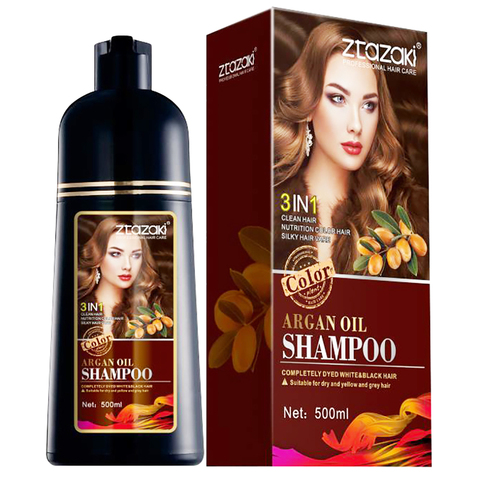 MOKERU-extracto de aceite de argán Natural para mujeres, champú de tinte permanente para el cabello, de larga duración, rápido, marrón oscuro, 500ml ► Foto 1/1