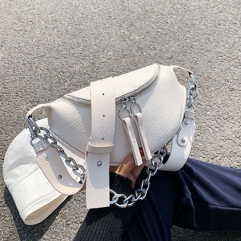 Bolso pequeño de diseño con cadena bolso cruzado de cuero PU para mujer, bandolera de hombro color blanco, de viaje, plateado, 2022 ► Foto 1/6