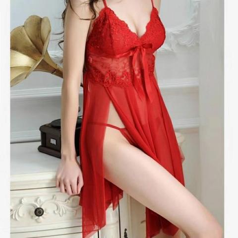 Lencería sexy europea y americana para mujer, tirantes transparentes, conjunto de gasa de red de encaje ► Foto 1/4