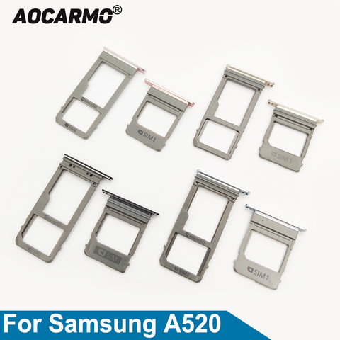 Aocarmo-Soporte de tarjeta Sim Dual y individual para Samsung Galaxy A5 (2017), A520, A7, A720, MicroSD, Nano Sim, bandeja, ranura, pieza de repuesto ► Foto 1/6