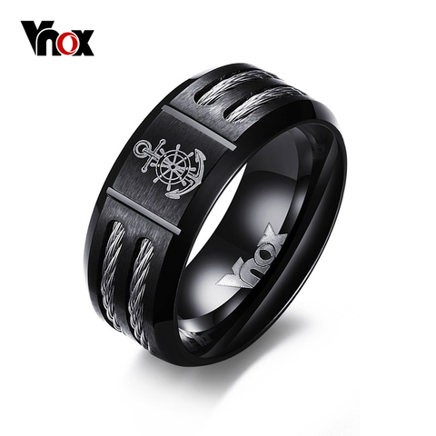 Vnox de los hombres de timón anillo fresco de acero inoxidable negro Wia anillos para hombres joyería gratis dropshipping. exclusivo. ► Foto 1/6