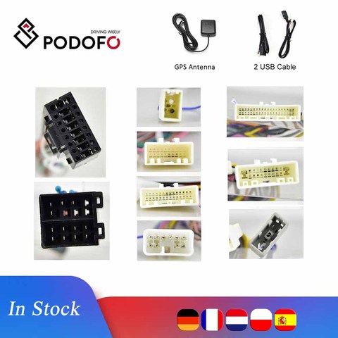 Podofo 2 Din Car radio reproductor Multimedia para auto Universal adaptador de accesorios para VW ISO nissiano Toyota antena USB GPS cable ► Foto 1/6