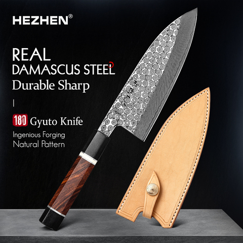 Muñecas HEZHEN Series Retro 180mm Gyuto cuchillo de acero de Damasco Sashimi japonés pescado filete de cocina herramienta afilado salmón cocinero cuchillos ► Foto 1/6