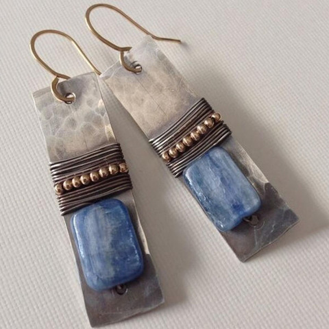 Pendientes Vintage de Metal con piedra azul marino para mujer, aretes colgantes, estilo bohemio, indio, Tribal, Z3Y110, 2022 ► Foto 1/3