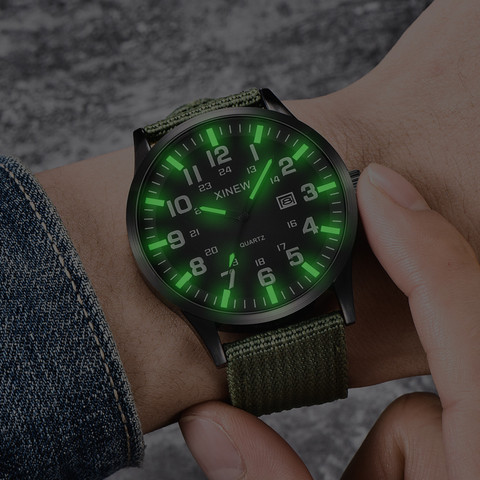 Relojes de cuarzo luminosos para hombre, relojes de muñeca deportivos, impermeables, informales, con correa de nailon, regalo de anillo, Masculino ► Foto 1/6