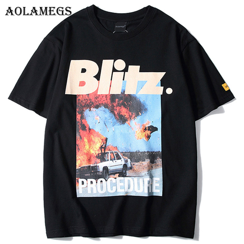 Aolamegs T camisa de los hombres accidente impreso camisetas de los hombres Camiseta de manga corta de moda de calle camisetas ropa informal estilo Hip Hop ► Foto 1/6