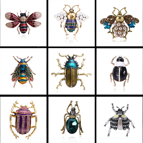 Broches de escarabajo con diamantes de imitación a la moda, regalos para mujeres, broche esmaltado de abeja, insecto, Araña, Pin, pequeños insectos, pañuelo con pedrería, broche con Clip ► Foto 1/6