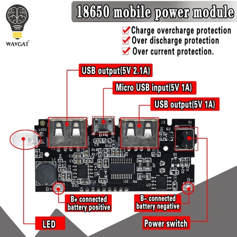 Dual USB 5 V 1A 2.1A banco de energía móvil 18650 cargador de batería PCB módulo de alimentación accesorios para teléfono DIY nueva placa de módulo LED LCD ► Foto 1/6