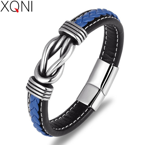 Pulsera de cuero para hombre, accesorio de lujo con gráfico Irregular, combinación de acero inoxidable para cumpleaños, regalos conmemorativos ► Foto 1/6