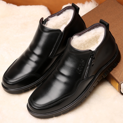 Botas de invierno de piel auténtica para hombre, botas de piel calientes de oveja blanca, zapatos informales de mezcla de lana con cremallera lateral ► Foto 1/6