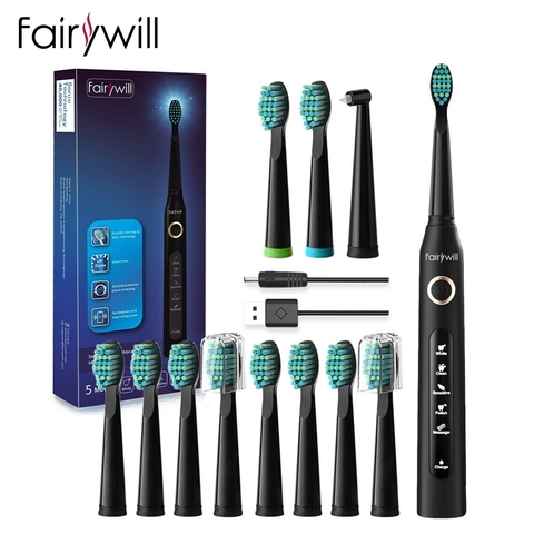 Fairywill eléctrico cepillo de dientes sónico de carga USB FW-507 recargable impermeable electrónica cabezales de repuesto de cepillo de dientes de adulto ► Foto 1/6