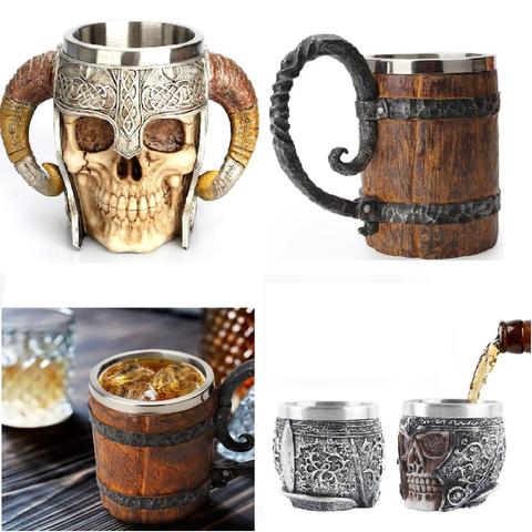 Taza de acero inoxidable para beber café, Cráneo, Vikingo, cerveza, tazón de Navidad, Ram, hornillo, señor Guerrero, barra de Halloween, regalo para beber ► Foto 1/6