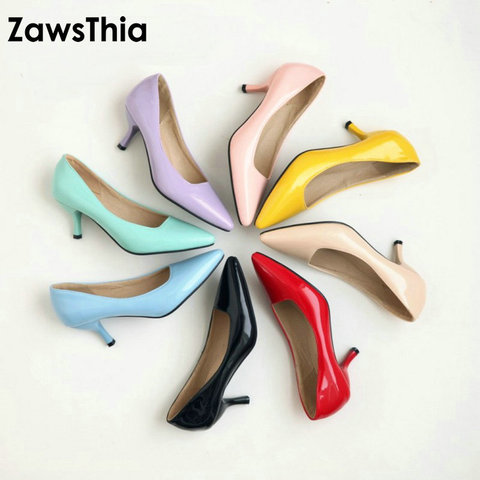 ZawsThia-zapatos de tacón alto para mujer, calzado de tacón fino, clásico, amarillo, Morado, para oficina ► Foto 1/6