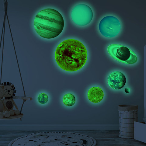 Pegatina de universo en forma de luna fluorescente que brilla en la oscuridad para habitación de los niños, decoración del hogar, pegatina luminosa para pared ► Foto 1/6