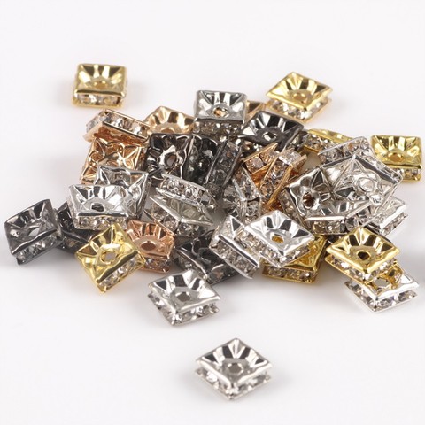 50 unids/lote 4mm 6mm 8mm 10mm de cuentas cristal forma cuadrada cuentas espaciadoras sueltas para la fabricación de la joyería hecha a mano DIY encantos pulsera ► Foto 1/6