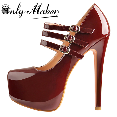 Onlymaker-zapatos de tacón alto para mujer, Stilettos de plataforma, Sexy, punta redonda, tres hebillas, cómodos, negros ► Foto 1/6