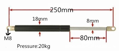 Resorte de Gas automático, resorte de elevación de 80mm de distancia Central de 250mm, 20KG de fuerza, junta esférica, M8 ► Foto 1/2