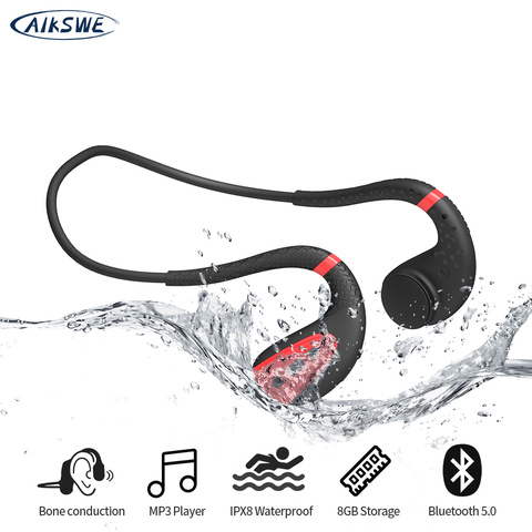 AIKSWE-auriculares de conducción ósea con Bluetooth, 8GB, reproductor de música MP3, Sonido HD subacuática, Auriculares deportivos para nadar y bucear ► Foto 1/6