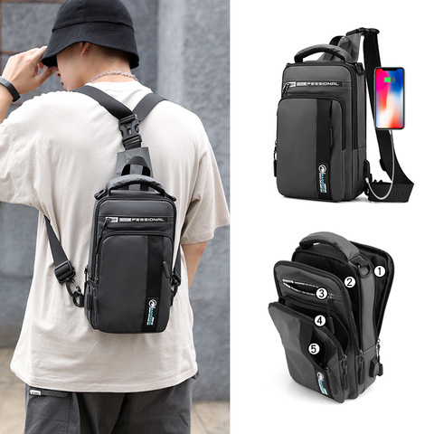 YoReAi-Bolso cruzado multifunción para hombre, bolsas de mensajero de hombro antirrobo, impermeable, con carga USB, informal ► Foto 1/6