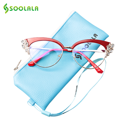 SOOLALA pedrería Cateye gafas de lectura mujer moda señoras gafas marco gafas de lectura de presbicia con funda + 0,5 a 4,0 ► Foto 1/6