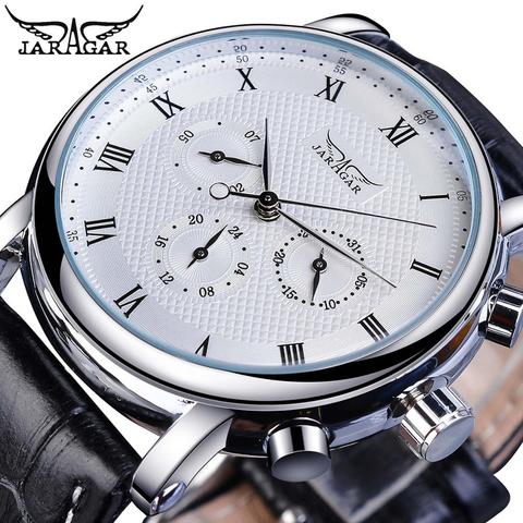 Reloj Mecánico de marca Jaragar blanco para hombre, reloj automático de pulsera de cuero genuino para hombre ► Foto 1/6