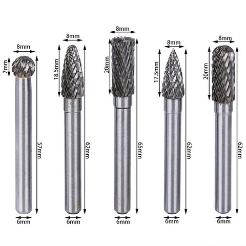 Cortador doble de brocas de carburo de tungsteno 5 uds 6x8mm para conjunto de fresas rotatorias, brocas de corte de amoladora ACDFG/ADEFG ► Foto 1/6