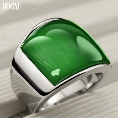 Moonlight city-anillo de acero de titanio para hombre, sortija de ojo de gato verde, GEMA, edición Han ► Foto 1/5