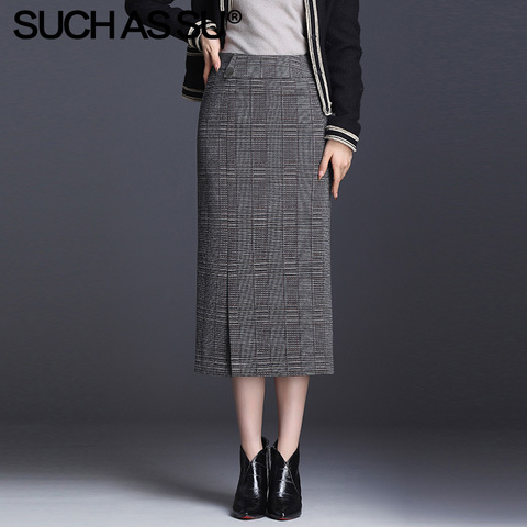 Faldas de punto para mujer, abrigo de cintura alta, color negro, de talla grande S-3XL, Falda de tubo, 2022 ► Foto 1/6