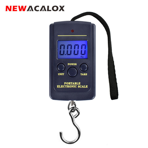 Báscula Digital Mini NEWACALOX de 40kg x 10g para equipaje de pesca, para viaje, báscula de acero, balanza de gancho electrónica colgante ► Foto 1/6