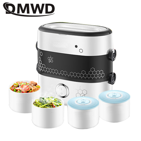 DMWD eléctrica mini olla de arroz multicooker calentador de comida de huevo de vapor de 2 capas de cerámica de 1.5L portátil aislamiento de la caja de almuerzo ► Foto 1/3