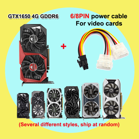 Tarjeta de vídeo GTX1650 4G GDDR6 para videojuegos, con 6 pines, 8 pines, Adaptador de Cable de alimentación, garantía de 2 años ► Foto 1/6