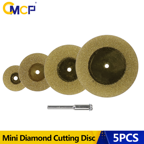 CMCP-Mini Disco de corte de diamante para Dremel, accesorios de herramientas rotativas, hoja de sierra Circular recubierta de estaño con mandril de caña de 3mm, 5 uds. ► Foto 1/6