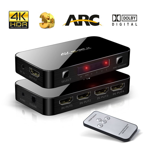 Compatible con HDMI 2,0 interruptor de 4K HD 4 Port 4K x 2K Audio óptico TOSLINK con control remoto IR para Mackbook portátil, HDTV XBOX 360 PS4 ► Foto 1/6