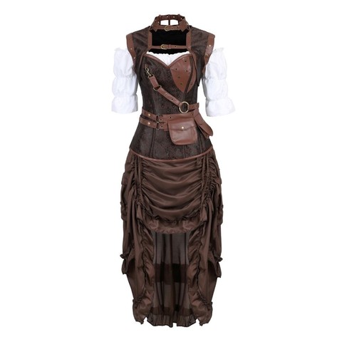 Vestido con corsé Steampunk para mujer, camisa pirata, corsé gótico, lencería, Top con falda Irregular burlesca, conjunto de disfraz de Halloween, S-6XL ► Foto 1/6