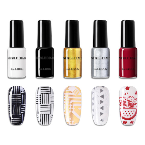 NICOLE DAIRY-esmalte de uñas estampado en blanco y negro, barniz de flores, Nail Art, placas de estampación, cinta de látex, líquido ► Foto 1/5