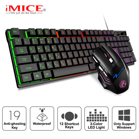 Teclado retroiluminado RGB para videojuegos, juego de ratón silencioso, Kit de ratón ruso para juegos de ordenador, PC y portátil ► Foto 1/6