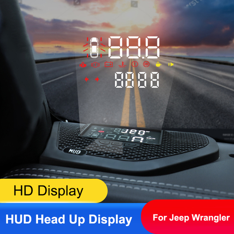 QHCP coche cabeza HUD OBD2 Pantalla de proyector de exceso de velocidad de alerta de sistema de alarma para Jeep Wrangler JL 2022-2022 ► Foto 1/6